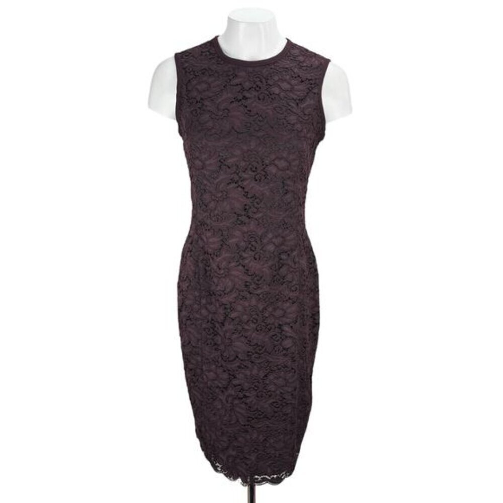 JUDITH & CHARLES Floral Lace Sheath Dress Sz 8 Plum